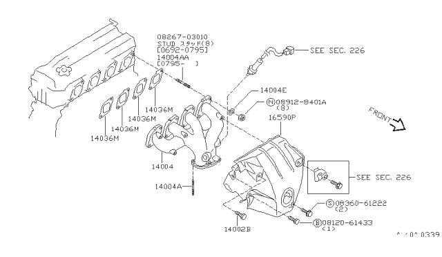 1995 Nissan Altima Exhaust Manifold Diagram for 14004-F4401
