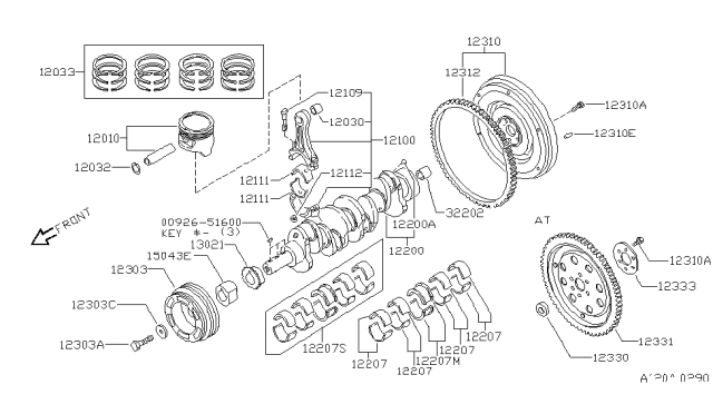 1996 Nissan Stanza Piston,Crankshaft & Flywheel Diagram