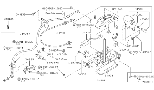 1995 Nissan Stanza Transmission Control Device Assembly Diagram for 34901-1E600
