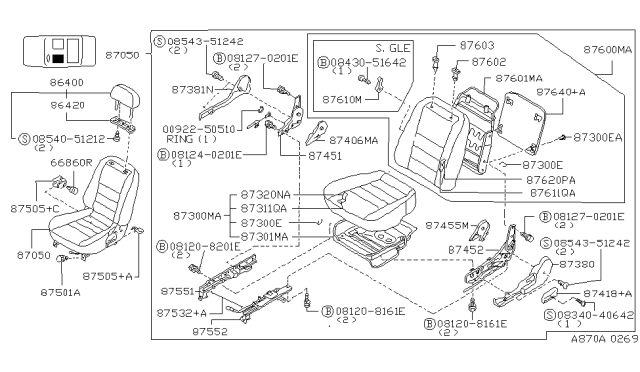 1995 Nissan Altima Cushion Assy-Front Seat Diagram for 87350-2E204