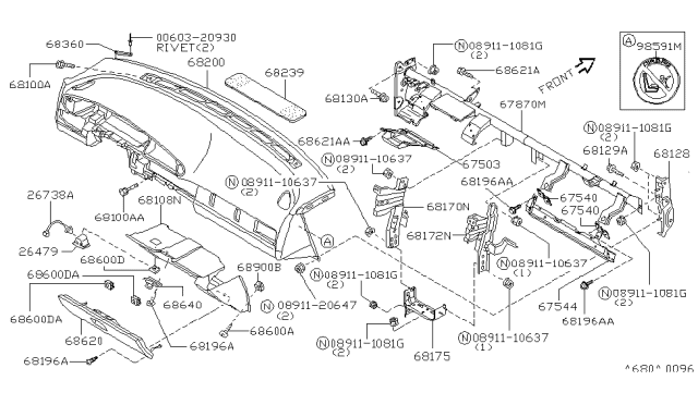1994 Nissan Stanza Instrument Panel,Pad & Cluster Lid Diagram 1