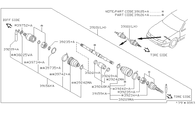 1993 Nissan Stanza Repair Kit, Dust Cover-Outer Diagram for 39241-2B087