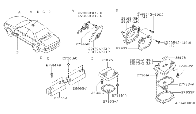 1995 Nissan Stanza Grille-Speaker,Rear Diagram for 28174-0E502