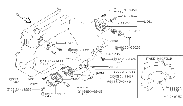 1995 Nissan Altima Engine Coolant Temperature Sensor Diagram for 22630-0M200