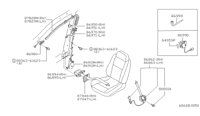 1994 Nissan Stanza Shoulder Belt Set, Passive Left Diagram for 86863-1E410
