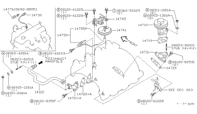 1996 Nissan Altima Exhaust Gas Recircuration Valve Diagram for 14710-4E800