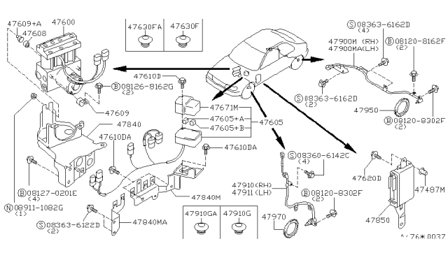 1996 Nissan Stanza Anti Skid Actuator Assembly Diagram for 47850-2B000