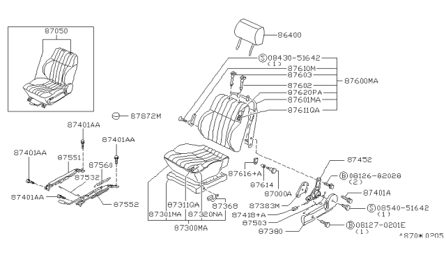1996 Nissan Hardbody Pickup (D21U) Knob-Reclining Device Diagram for 87468-1S708