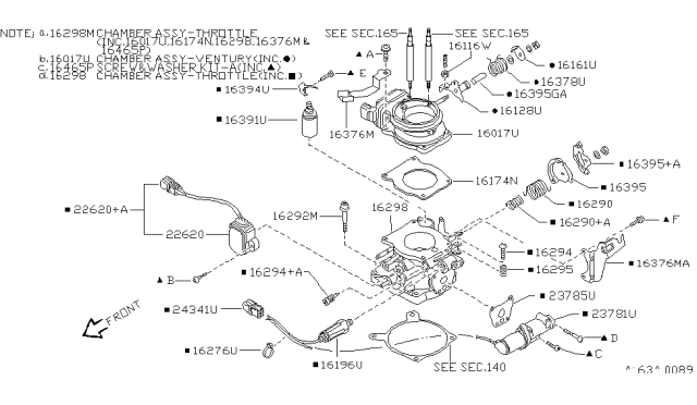 1995 Nissan Hardbody Pickup (D21U) Throttle Body Diagram for 16118-0S312