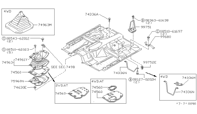 1997 Nissan Hardbody Pickup (D21U) Rubber Control Lever Boot Diagram for 74960-1S713