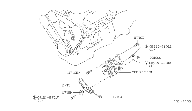 1995 Nissan Hardbody Pickup (D21U) Alternator Fitting Diagram 2