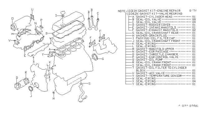 1996 Nissan Hardbody Pickup (D21U) 32MM 4WD VG30E Engine Gasket Kit Diagram for 10101-83G89