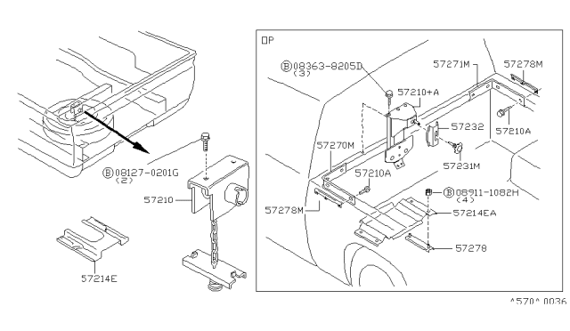 1997 Nissan Hardbody Pickup (D21U) Patch Spare Tire Carrier Diagram for 57278-31G00
