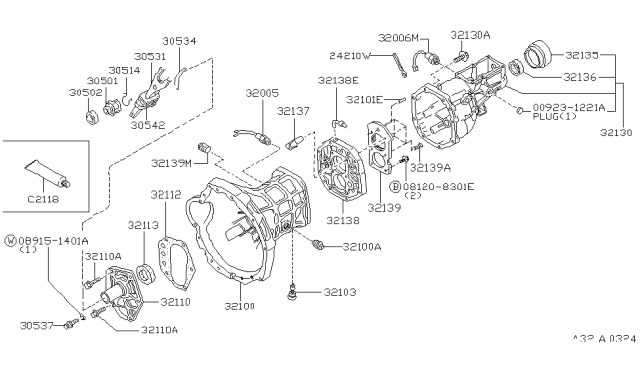 1995 Nissan Hardbody Pickup (D21U) Transmission Case & Clutch Release Diagram 3