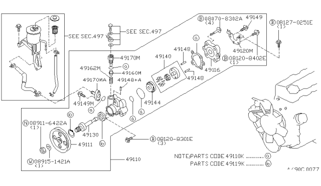 1996 Nissan Hardbody Pickup (D21U) Pump Assy-Power Steering Diagram for 49110-8B000