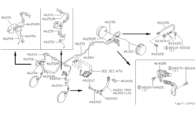 1995 Nissan Hardbody Pickup (D21U) Brake Piping & Control Diagram 4