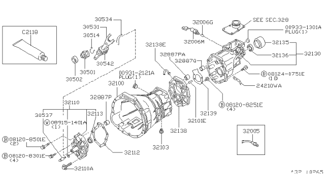1997 Nissan Hardbody Pickup (D21U) Cover-Dust,Withdrawal Lever Diagram for 30542-91P00