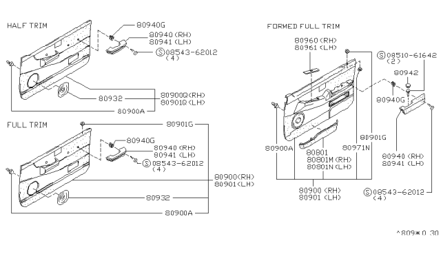 1997 Nissan Hardbody Pickup (D21U) FINISHER Assembly-Front Door,L Diagram for 80901-8B017
