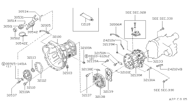 1997 Nissan Hardbody Pickup (D21U) Transmission Case & Clutch Release Diagram 4