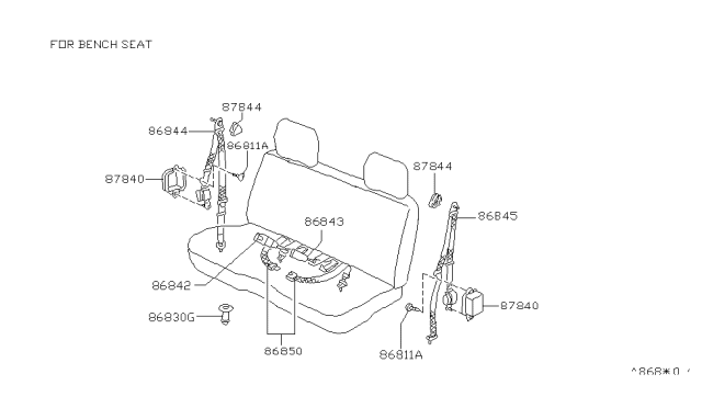 1996 Nissan Hardbody Pickup (D21U) Front Seat Tongue Belt Assembly, Right Diagram for 86844-75P70