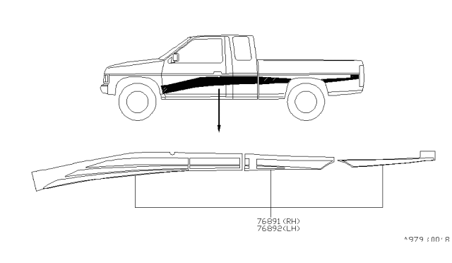 1996 Nissan Hardbody Pickup (D21U) Stripe Kit Accent, RH Diagram for K9038-8B010