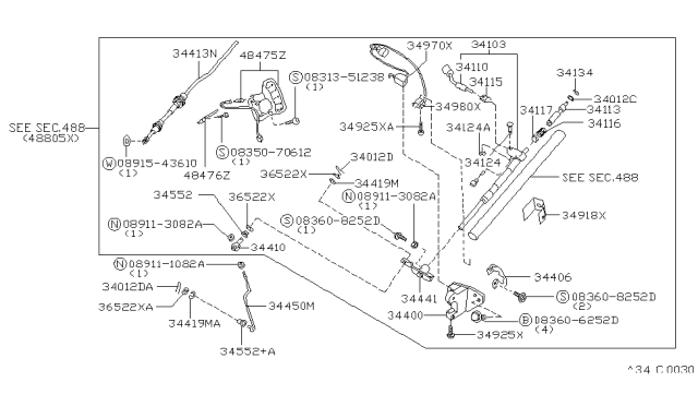 1995 Nissan Hardbody Pickup (D21U) Transmission Control & Linkage Diagram 1