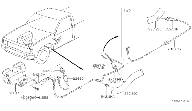 1996 Nissan Hardbody Pickup (D21U) Clamp 02 Sensor Harness Diagram for 24210-1S701
