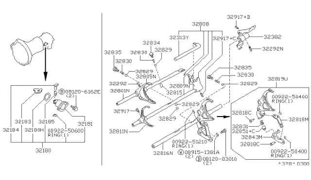 1997 Nissan Hardbody Pickup (D21U) Reverse Check Assembly Diagram for 32180-V5003