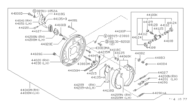1997 Nissan Hardbody Pickup (D21U) Cylinder Assembly (Rear Wheel) Diagram for 44100-37G12