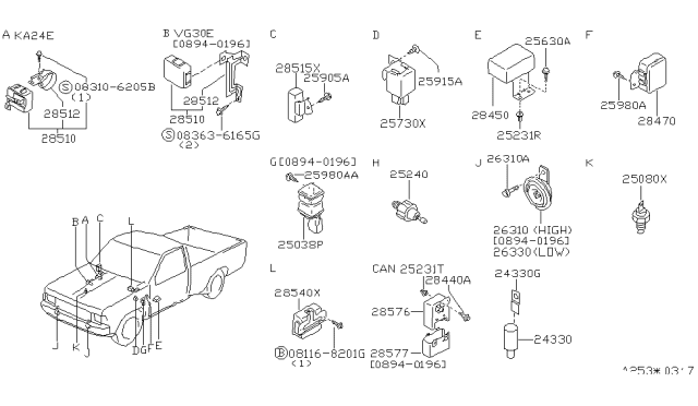 1995 Nissan Hardbody Pickup (D21U) FLASHER Assembly-Combination Diagram for 25730-75P00