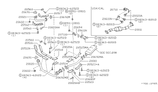 1997 Nissan Hardbody Pickup (D21U) Exhaust Tube Assembly, Front Diagram for 20021-3B000