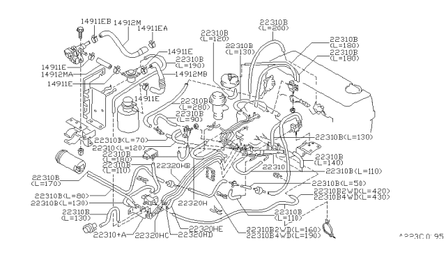 1996 Nissan Hardbody Pickup (D21U) Hose-Vacuum Control,B Diagram for 22320-1S761