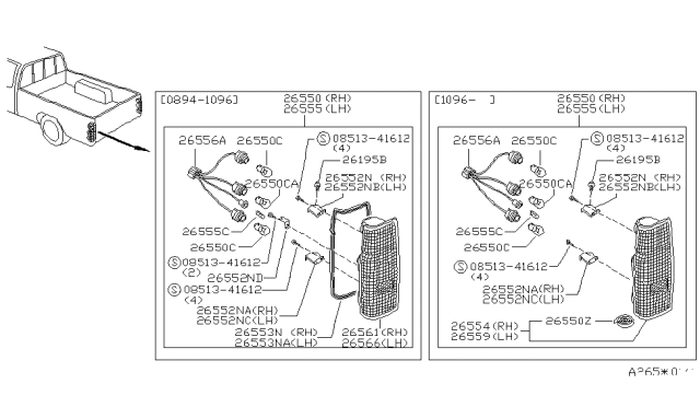 1996 Nissan Hardbody Pickup (D21U) Lens Combination Lamp R Diagram for 26521-01G00