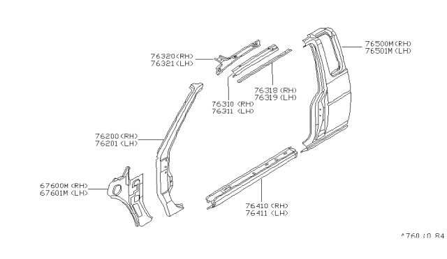 1997 Nissan Hardbody Pickup (D21U) Lock Pillar-RH Diagram for 76500-0S236