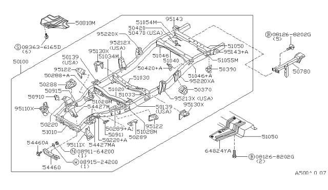 1995 Nissan Hardbody Pickup (D21U) Bracket-Lower Mounting LH Diagram for 50241-01G00