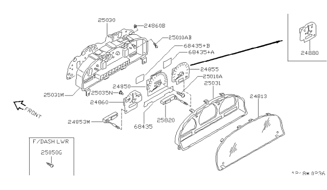 1995 Nissan Hardbody Pickup (D21U) Tachometer Assy Diagram for 24825-3B502