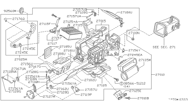 1997 Nissan Hardbody Pickup (D21U) Heating Unit-Front Diagram for 27110-3B000
