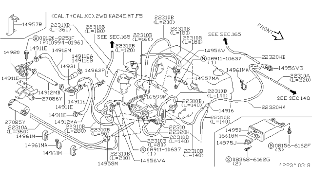 1995 Nissan Hardbody Pickup (D21U) Engine Control Vacuum Piping Diagram 1