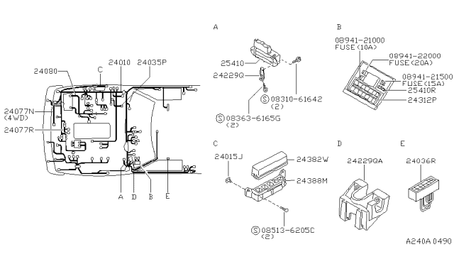 1997 Nissan Hardbody Pickup (D21U) Harness Assy-Engine Room Sub Diagram for 24171-1S700