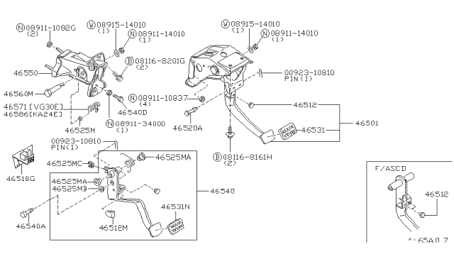 1997 Nissan Hardbody Pickup (D21U) Pedal Assy-Brake W/Bracket Diagram for 46501-01G20