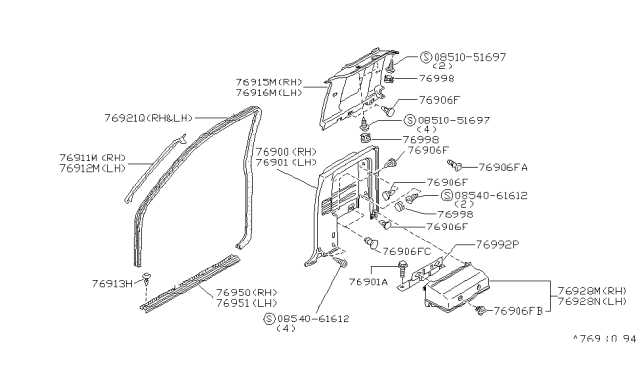 1996 Nissan Hardbody Pickup (D21U) Finisher-Lock Pillar,Upper RH Diagram for 76901-3B804