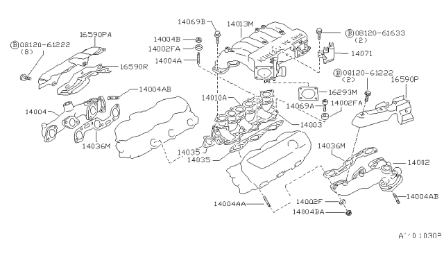 1996 Nissan Hardbody Pickup (D21U) Exhaust Manifold Diagram for 14004-86G07