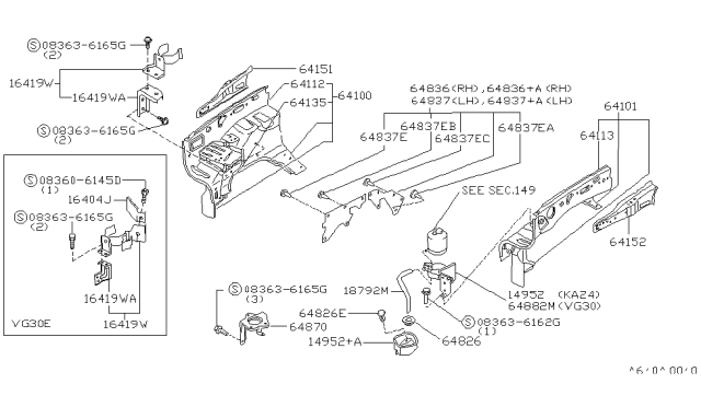 1996 Nissan Hardbody Pickup (D21U) Hood Ledge & Fitting Diagram