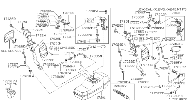 1995 Nissan Hardbody Pickup (D21U) Fuel Pump Assembly Diagram for 17040-3B005