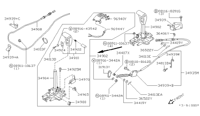 1997 Nissan Hardbody Pickup (D21U) BRAKET-Cable Mounting Diagram for 34939-30G05