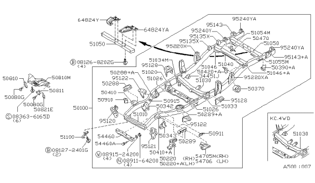 1996 Nissan Hardbody Pickup (D21U) 5TH Cross Member Assembly Diagram for 51050-1S500