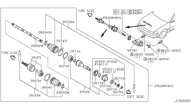 1995 Nissan Maxima Joint Assy-Inner Diagram for 39771-31U00
