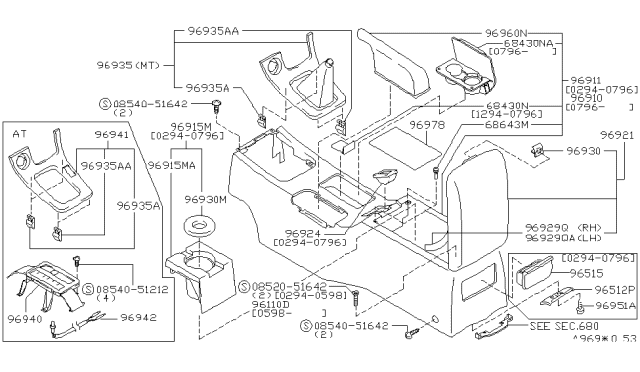 1999 Nissan Maxima Console Box-Floor Diagram for 96910-4L700