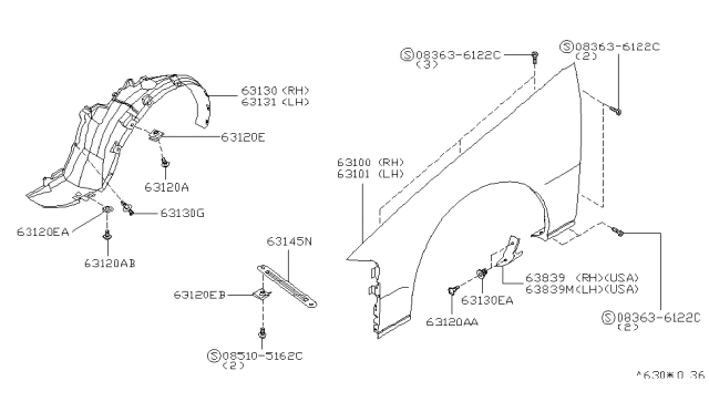 1999 Nissan Maxima Front Fender & Fitting Diagram