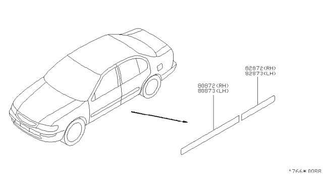 1998 Nissan Maxima MOULDING Rear Door, LH Diagram for 82871-40U69